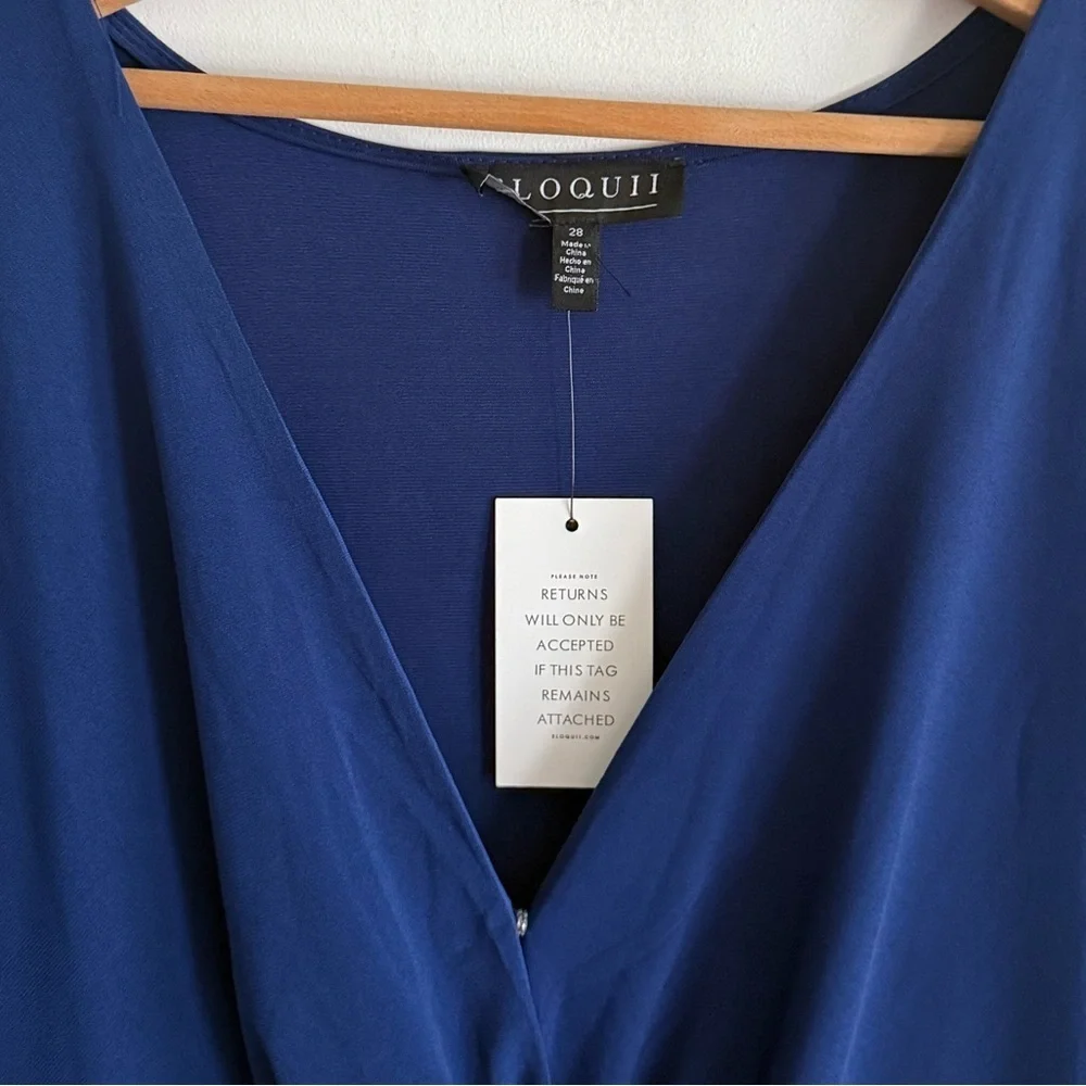 Eloquii Blue Pleated Knot Front Dress with Bishop Sleeves - Picture 5 of 8